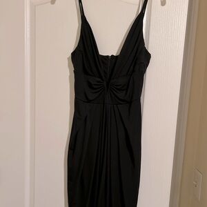 Venus ruched black dress with deep V